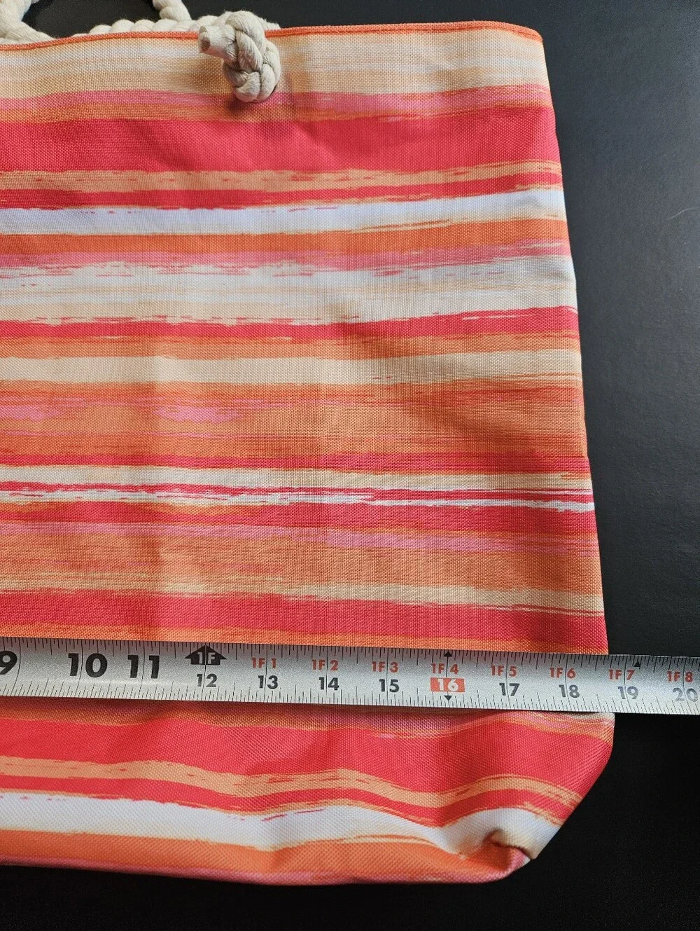 Ulta Beauty orange pink stripe canvas tote bag with rope handles